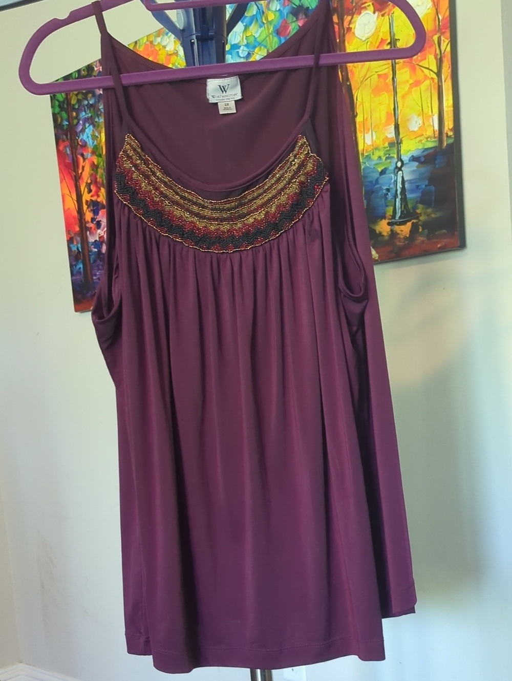 Worthington Plum Beaded Scoop-Neck Camisole Vintage #1